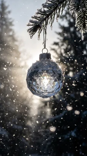 Faceted Crystal Ornament on Snowy Branch
