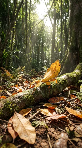 Yellow Leaf Insect on Mossy Rainforest Root