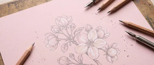 Apple Blossom Drawing on Pink Paper
