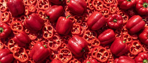 Red Bell Peppers and Sliced Rings Flat Lay