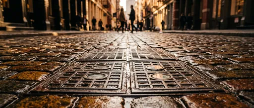 Wet Cobblestone Street in Lower Manhattan