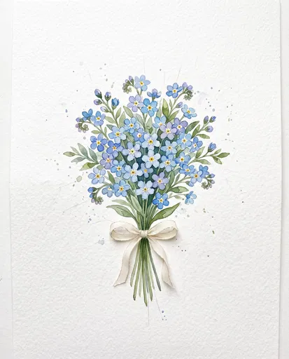 Watercolor Blue Forget-Me-Not Bouquet Illustration