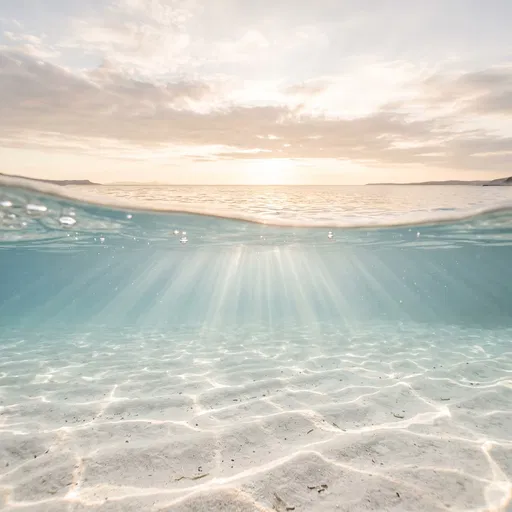 Split-Water Sunset Over Shallow Sandy Ocean