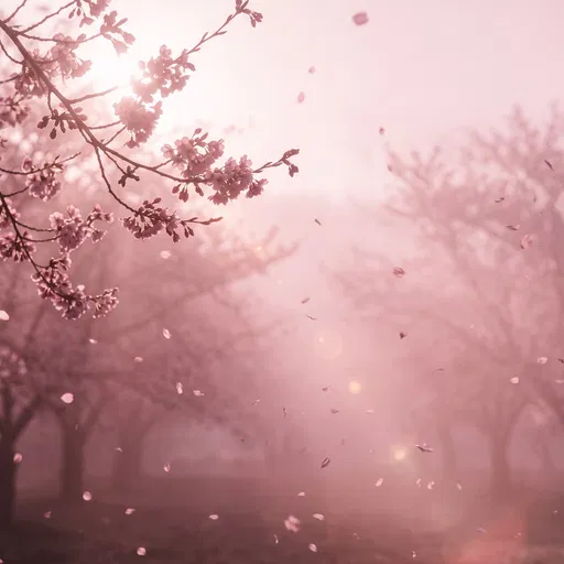 Misty Pink Cherry Blossom Orchard at Dawn