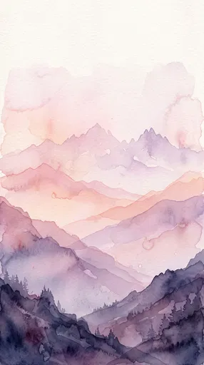 Pastel Watercolor Mountain Valley Landscape