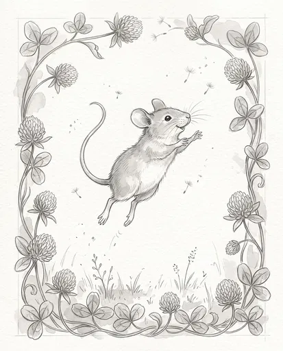Monochrome Sketch of Jumping Field Mouse