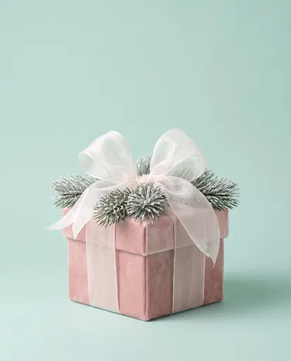 Pink Velvet Gift Box on Mint Background