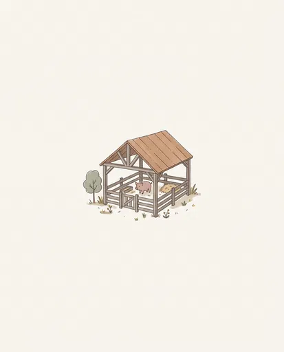 Minimalist Wooden Pig Pen Illustration