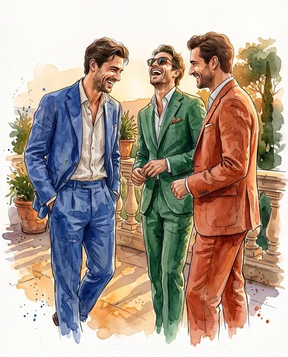 Watercolor Illustration of Three Men in Suits