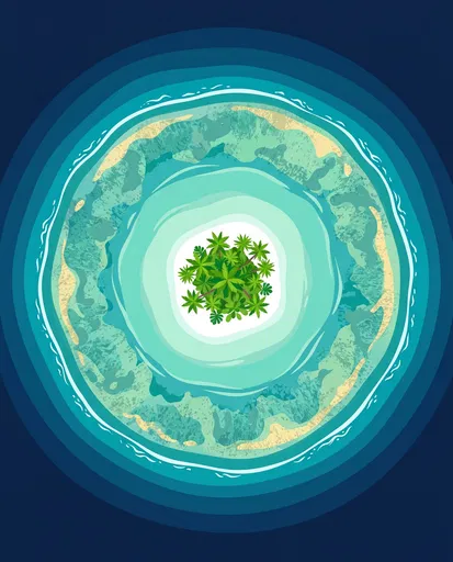 Aerial Tropical Coral Atoll Illustration
