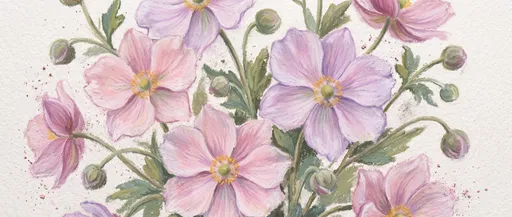 Pastel Chalk Drawing of Japanese Anemones