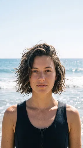 Woman With Wavy Bob At Beach