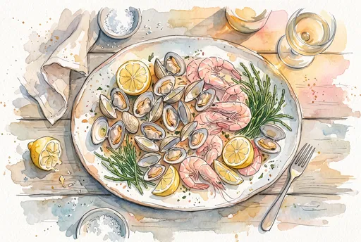 Watercolor Seafood Platter Illustration