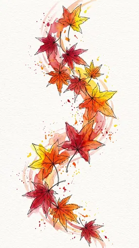 Watercolor and Ink Swirling Autumn Leaves