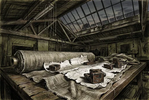 Charcoal Illustration of Workshop Fabric Table