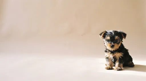 Yorkshire Terrier Puppy on Beige Backdrop