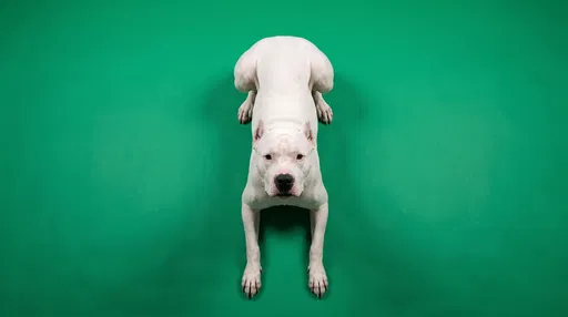 White Dogo Argentino on Green Backdrop