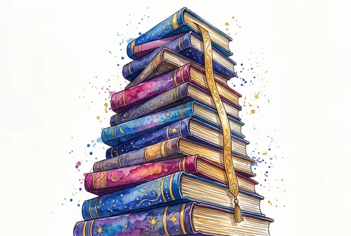 Watercolor Stack of Magical Hardcover Books