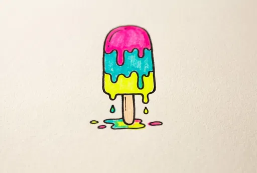 Colorful Melting Popsicle Marker Doodle on Paper