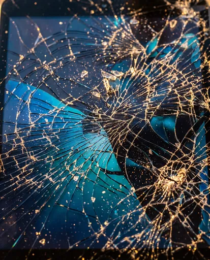 Shattered Tablet Screen With Golden Glint