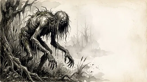 Gothic Watercolor Bog Monster Illustration