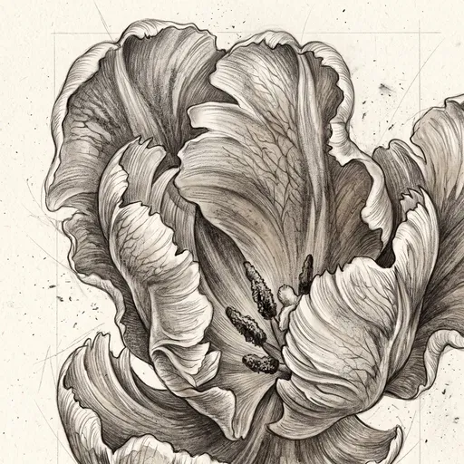 Sepia Pencil Sketch of Parrot Tulip