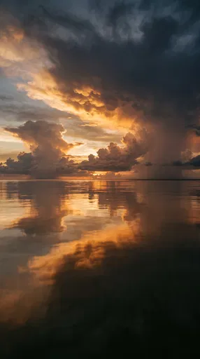 Golden Storm Clouds Reflecting on Calm Ocean