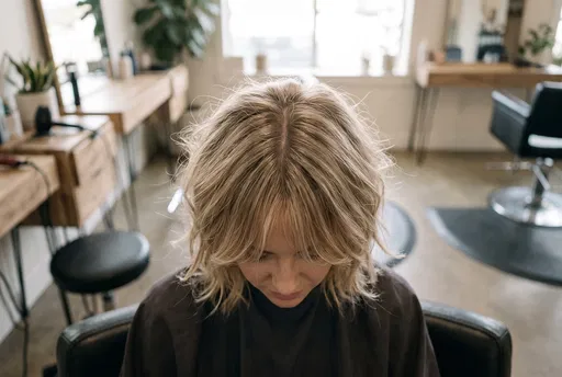 High-Angle View of Blonde Shaggy Bob