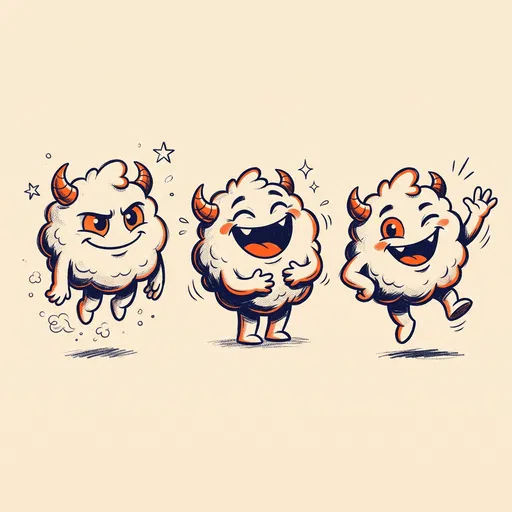 Three-Pose Horned Cloud Monster Character Sheet