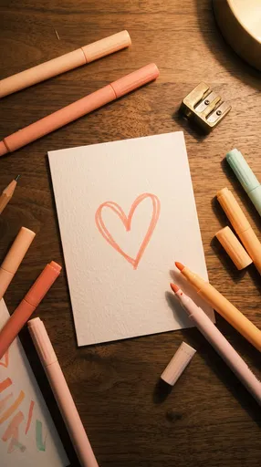 Hand-Drawn Coral Heart Card on Desk