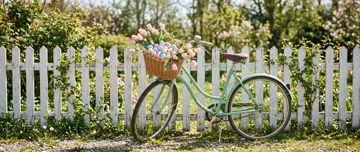 Vintage Mint Bicycle With Easter Basket