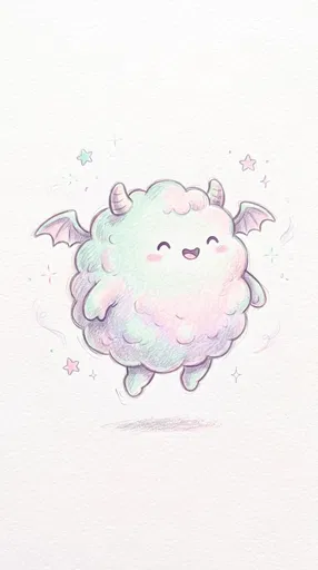 Cute Pastel Cloud Monster Pencil Drawing