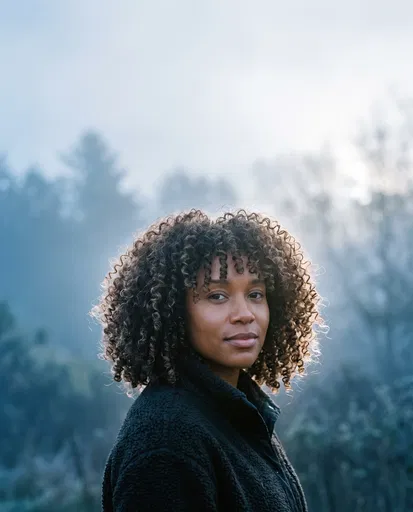 Woman with Curly Bob in Morning Mist