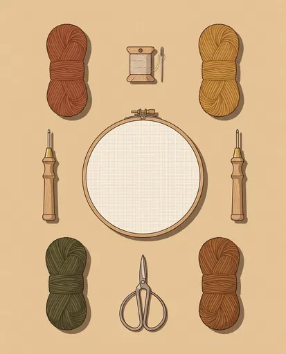 Symmetrical Punch Needle Craft Tools Illustration