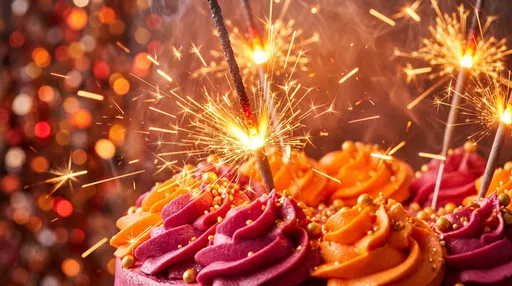 Lit Sparklers on Colorful Birthday Cake