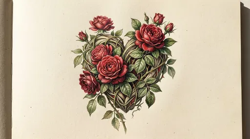 Colored Pencil Heart with Red Roses