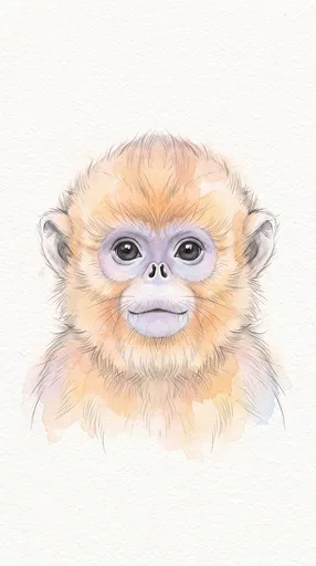 Baby Golden Snub-Nosed Monkey Watercolor Portrait