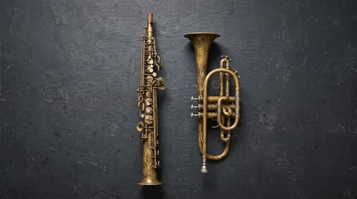 Vintage Brass Saxophone and Cornet Flatlay
