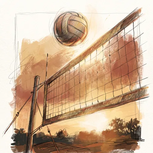 Warm Sketch of Volleyball Over Net