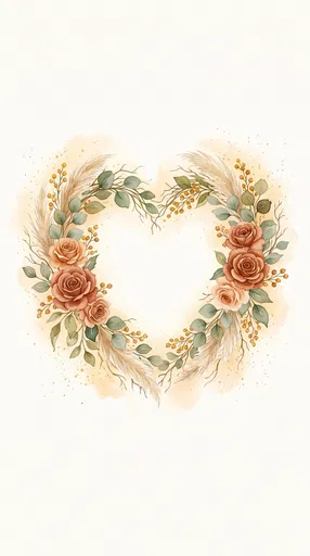 Watercolor Heart Botanical Wreath