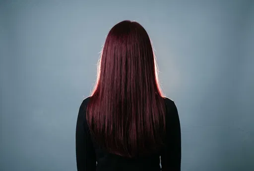 Rear View Woman With Straight Burgundy Hair