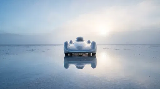 Silver Streamliner on Wet Salt Flats
