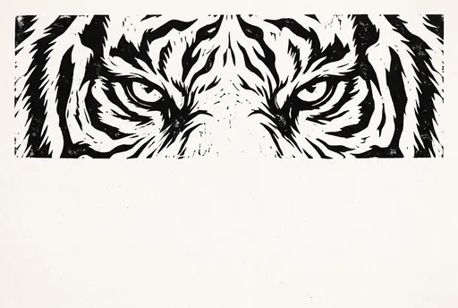 Monochrome Linocut Tiger Eyes Illustration