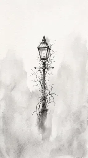 Monochrome Illustration of Streetlamp with Winter Vines