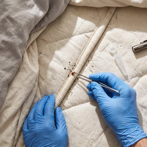 Inspector Examining Bed Bug With Tweezers