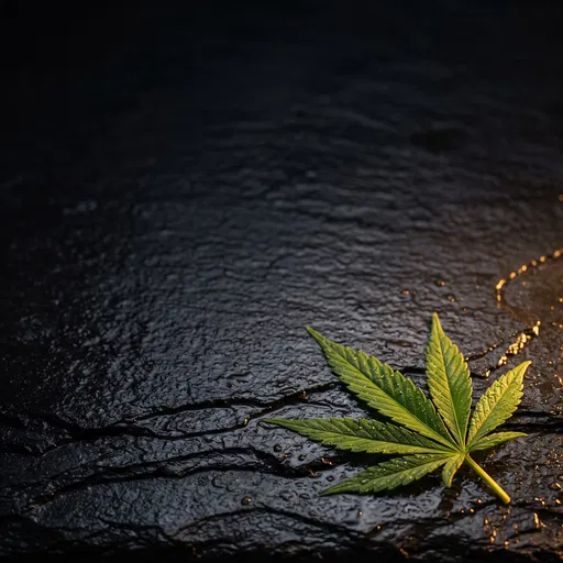 Cannabis Leaf on Wet Black Slate
