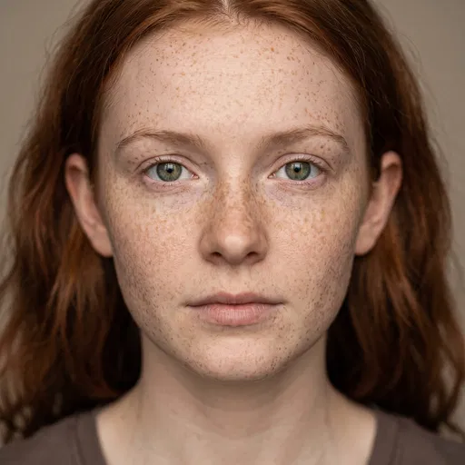 Close-Up Portrait of Freckled Redhead Woman