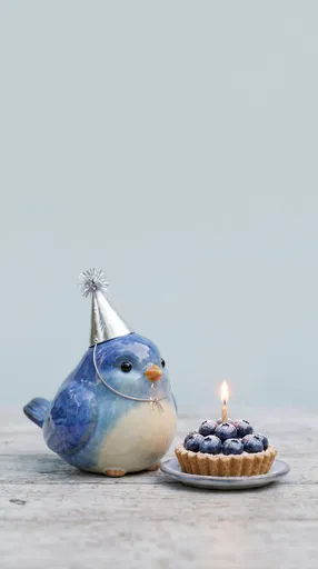 Ceramic Bluebird With Birthday Blueberry Tart