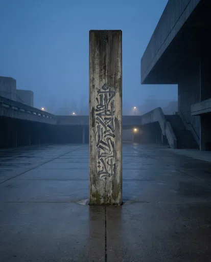 Concrete Pillar With Graffiti in Misty Plaza