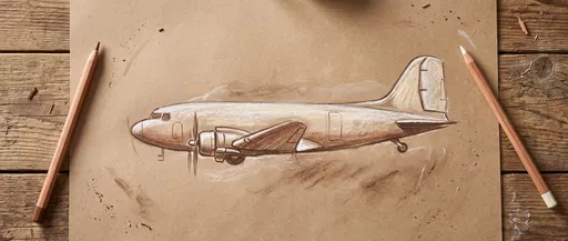 Vintage Cargo Plane Sketch on Kraft Paper